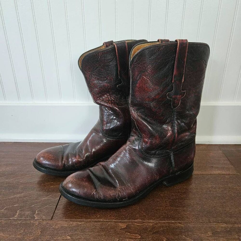 Lucchese Black Cherry Leather Boots Style P0134 Size 9 Men's